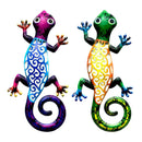 2 Pcs Handpainted Metal Gecko Outdoor Garden Patio Wall Art Lizard Sculptures