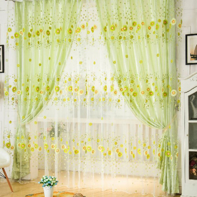 1 X Room Sunflower Pattern Voile Window Curtains Sheer Panel Drape Curtain FT