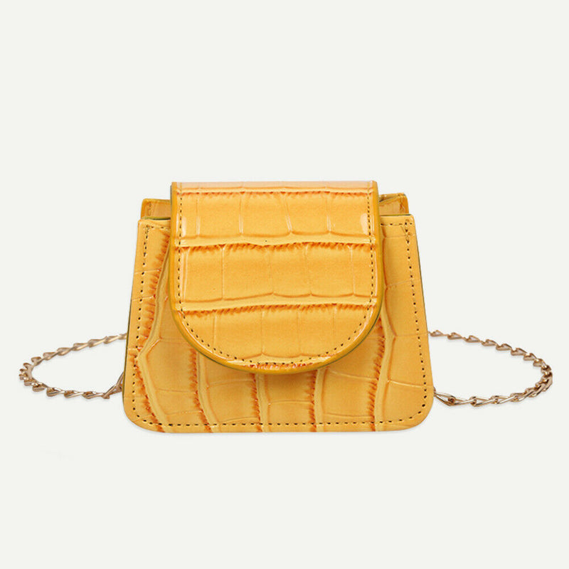 Pure Color Leather Mini Shoulder Bags Women Chain Messenger Bags (Yellow)