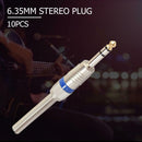 10pcs 6.35mm Stereo Amplifier Microphone Plug Jack Stereo Audio Connector