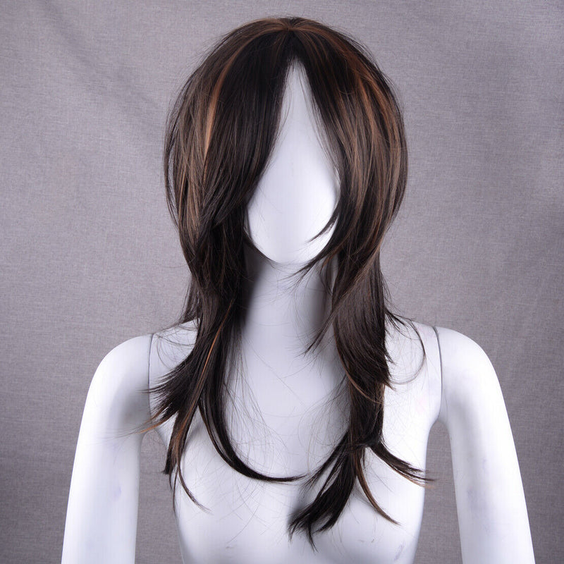Synthetic Long Curly Hair Black Brown Wig Heat Resistant Full Wigs fit for Women