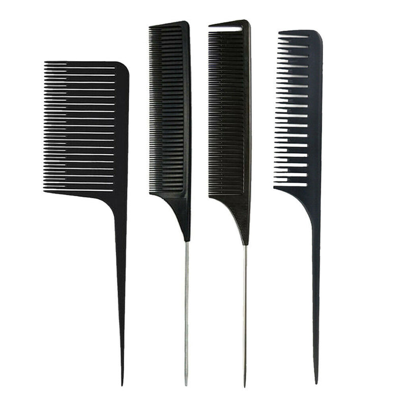 4PCS ABS Weaving Highlighting Foiling Hair Comb Salon Rat Tail Combs Black