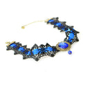 90's Punk Goth Choker Necklace Harajuku Blue Gem Black Velvet Chain Neck