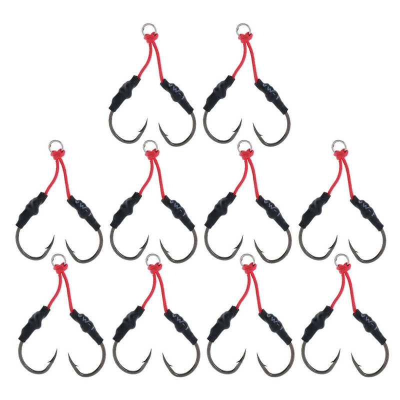 10Pcs Carbon Steel Fishing Dual Assist Hook with PE Line with Shrink Tube
