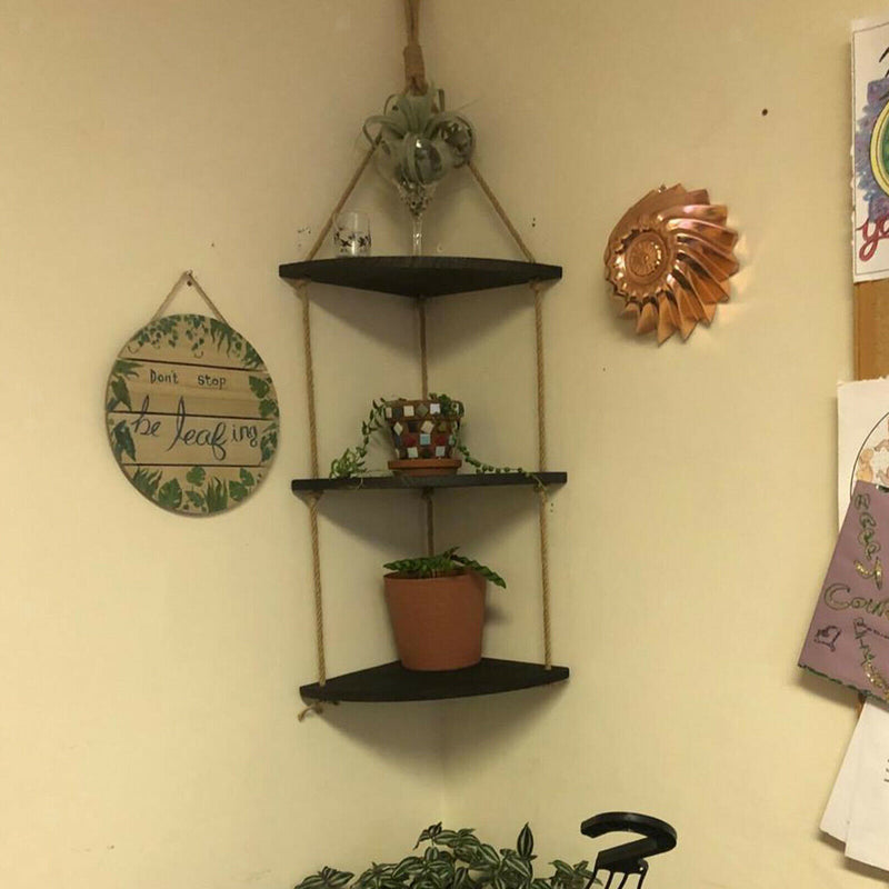 3 Layers Wood Hanging Rack Corner for Living Room Bedroom Bathroom Decor