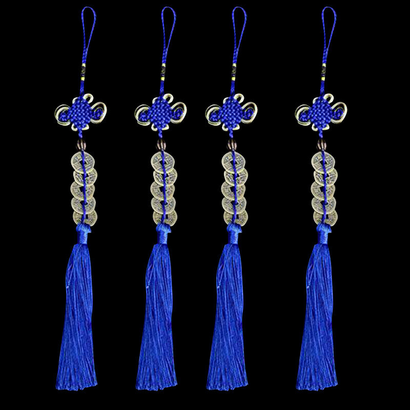 1Set Wealth Success 5 Copper Coin China Knot Blue Rope Feng Shui Lucky Ca D O0I3