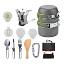 11pcs Camping Cookware Mess Kit w/ Pot Stoves Carabiner Set Color_A