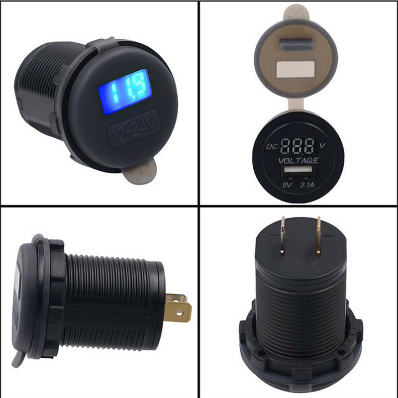 12V USB Car Mobile Phone Charger Car LED Display Voltmeter Two In One