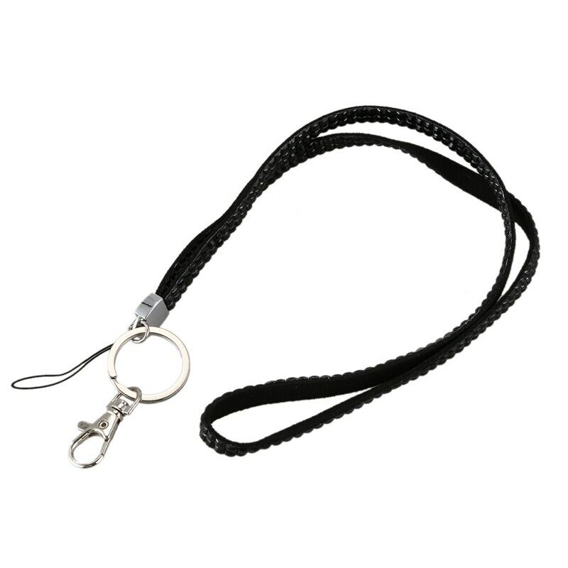 New Bling Crystal Rhinestone Lanyard Id Badge Keychain Card Holder-Black H4L9