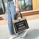 Women Linen Tote Casual Shoulder Bags Fashion Lady Print Handbags (Black S) A