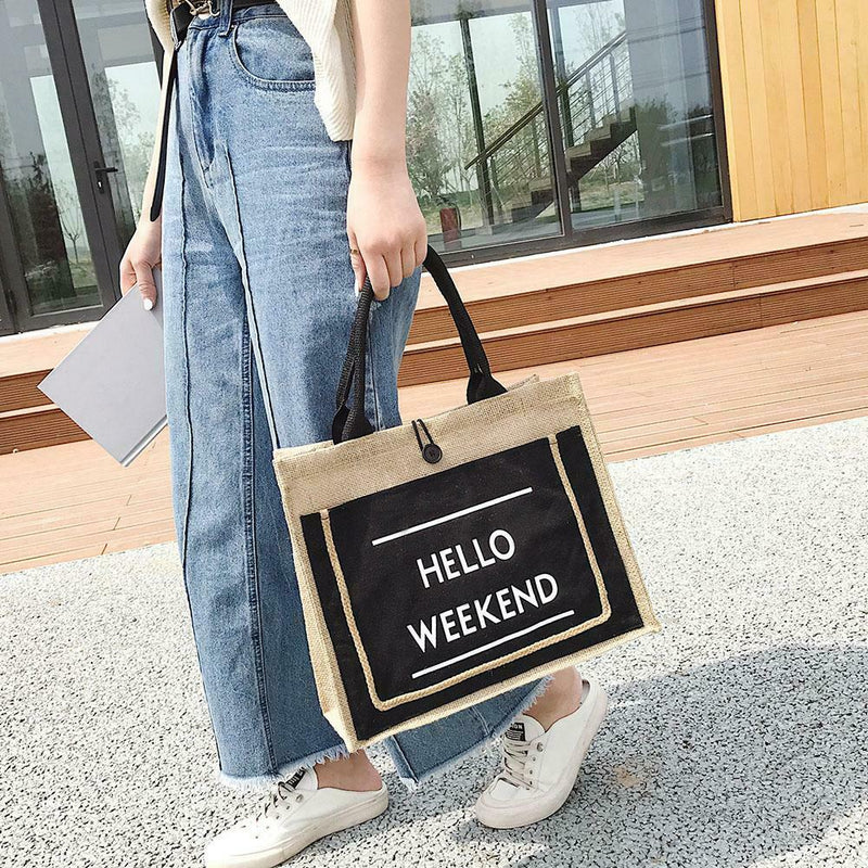 Women Linen Tote Casual Shoulder Bags Fashion Lady Print Handbags (Black S) A