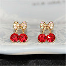 Women's Sweet Charm Crystal Cherry Bowknot Stud Earrings Rhinestone Earrings OZ