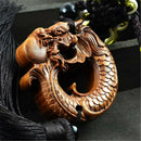 Rose Wood Carved Chinese Dragon Carp Statue Car Pendant Amulet Sculpture Wooden