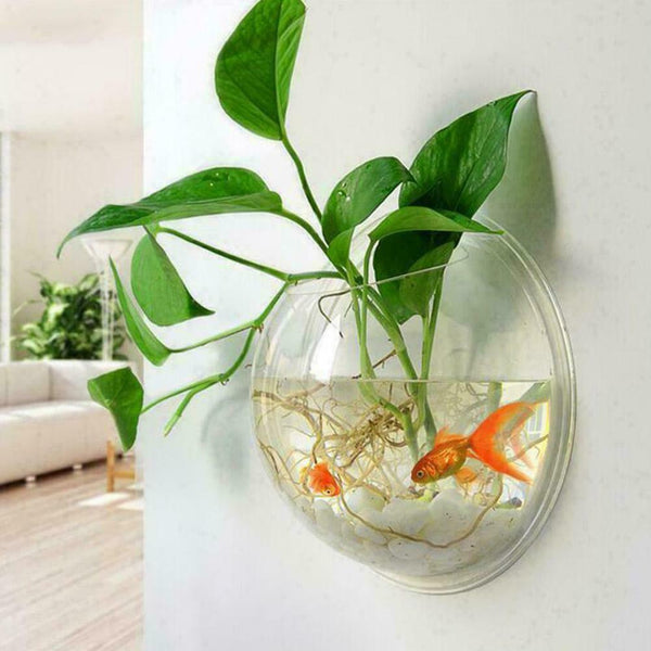 Wall Mounted Fish Tank Bubble Hanging Terrarium New Betta Aquari Goldf O3C8