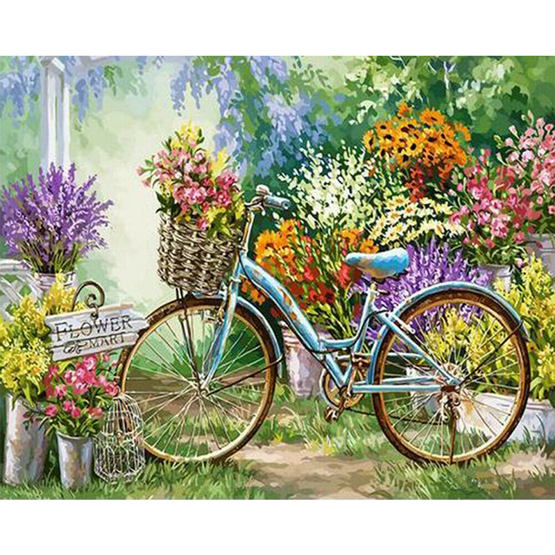 Frameless Painting By Numbers DIY Bicycle Hand Painted Canvas Oil Picture