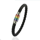 Stainless Steel Rainbow Clasp Braided Leather Bracelet for Men Women Wrist Cuff