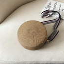 Handmade Straw Weave Round Women Small Beach Shoulder Bags (Dark Khaki)