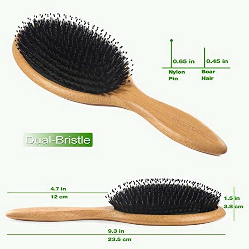 Hair Brush Boar Bristle Hair Brush with Nylon Pins Bamboo Paddle Detangler  H4B7