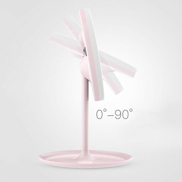 Folding Mirror LED Lighting Make Up Mirror USB Rechargeable With Storage Pink