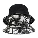 Canvas Fisherman Hat Unisex Printed Coconut Tree Double-Sided Wearing Cap O M7L2