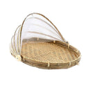 1pc Covered Bamboo Serving Food Tent Basket Tabletop Food Storage Holes M
