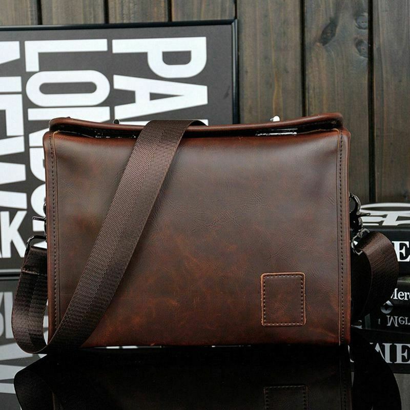 Men Leather Messenger Briefcase Laptop Shoulder Crossbody Bag Business Hand R6C7