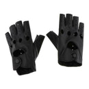 Women Mens PU leather Punk Rock Style Half Finger Hollow Holes Gloves