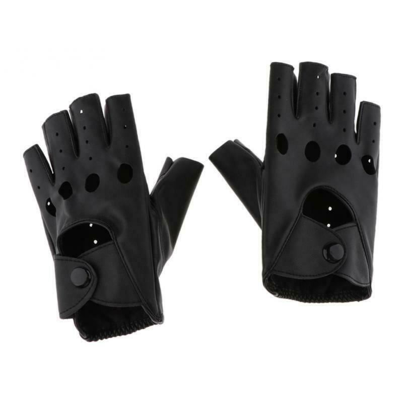 Women Mens PU leather Punk Rock Style Half Finger Hollow Holes Gloves