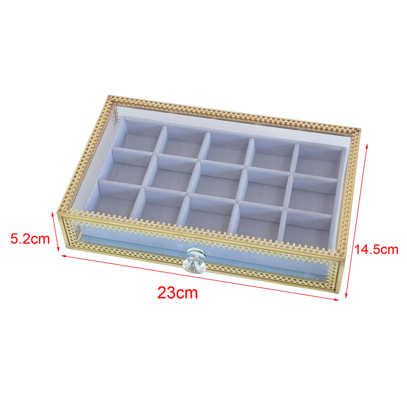Glass Lidded Jewelry Box Bracelet Keepsake Decorative Display Tray Clear Box
