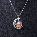 Women Cabochon Novelty Life Tree Half Moon Pendant Chain Necklace Jewelry - L1B7