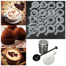 Chocolate Shaker Duster+16x Cappuccino Coffee Barista Stencils+Measure JHF