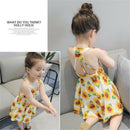 Summer Flower Girl Dress Sunflower Print Sleeveless Backless Floral Dress C H3H9