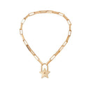 Geometric Star Lock Pendant Necklace Retro Choker Women Statement Jewelry