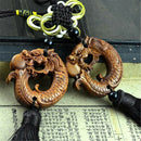 Rose Wood Carved Chinese Dragon Carp Statue Car Pendant Amulet Sculpture Wooden