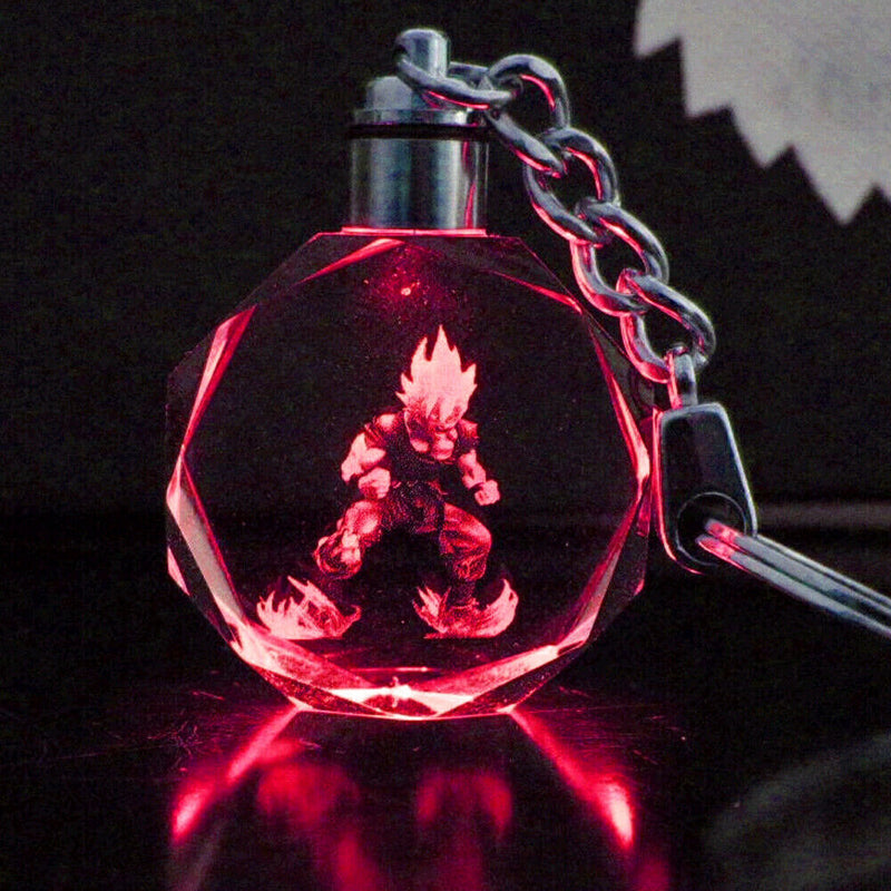 Dragon Ball Z Saiyajin Son Goku Trunks Crystal Key Ring Chain LED Light Pendant