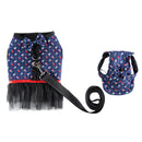 Pet Dog Vest Harness with Hat Pet Costume Party Clothes Blue Dot Flower-XS