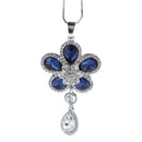 Elegant Blue Crystal Flower Water Drop Pendant Long Necklace Women Sweater