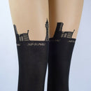 Sexy Girl Eiffel Tower Buildings Mock Knee High Stockings Tights Tattoo Leg I7S4