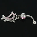 Double Dolphins Rhinestone Belly Ring Body Button Bars Jewellery,Pink X2D2