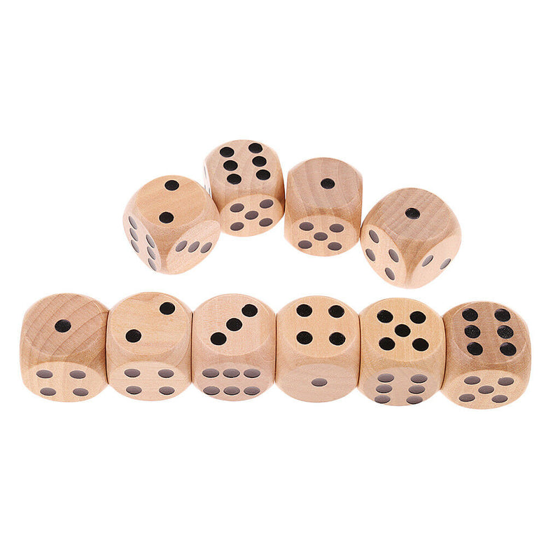 Set of 10 Wooden D6 Dice 3cm Gaming Dice for D&D RPG Accessories Wood