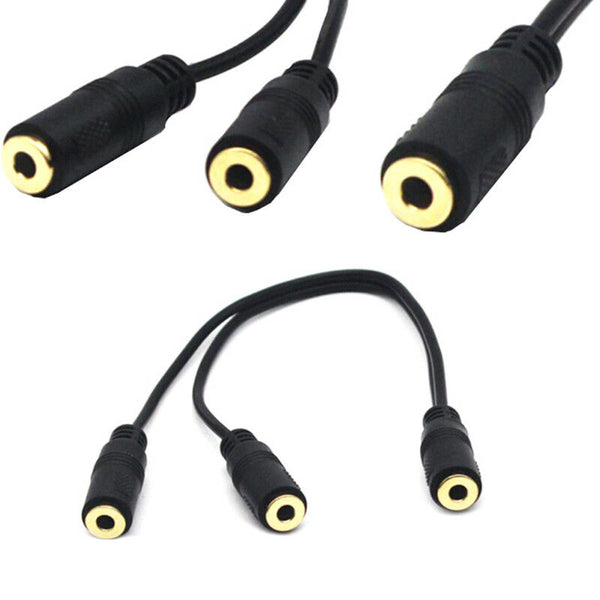 Black 3.5mm 1/8" Female To Dual 3.5mm Jack Female Y Splitter Stereo Audio CablJR