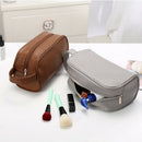 Brown Waterproof Toiletry PU Bags Leather Travel Cosmetic Bag Organizer Wom