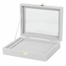 Velvet Glass Ring Earring Jewelry Display Organizer Box Tray Holder Storage O3H9