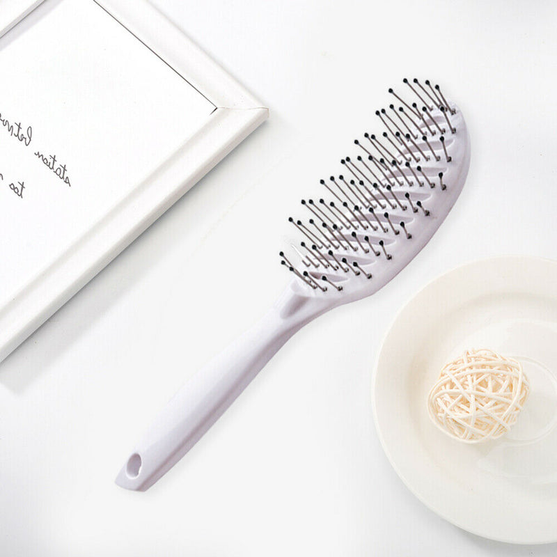 Curved Anti-Static Hair Massage Comb Salon Wet Dry Styling Brush (White) A