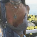 Bohemian Statement Multilayer Chain Choker Long Necklace Women Pendant Necklace&