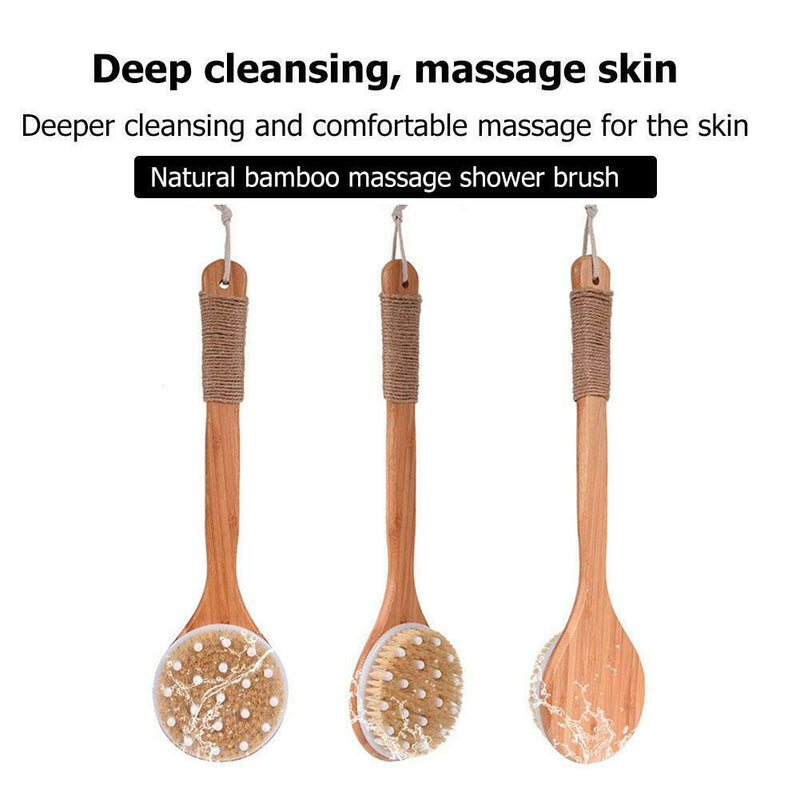 Long Handle Rub Back Brush Wooden Natural Bristles Bath Shower Massage Brushes
