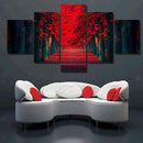 5 Panels Art Oil Paintings Canvas Print Wall Pictures Red Forrest 40/60/80cm