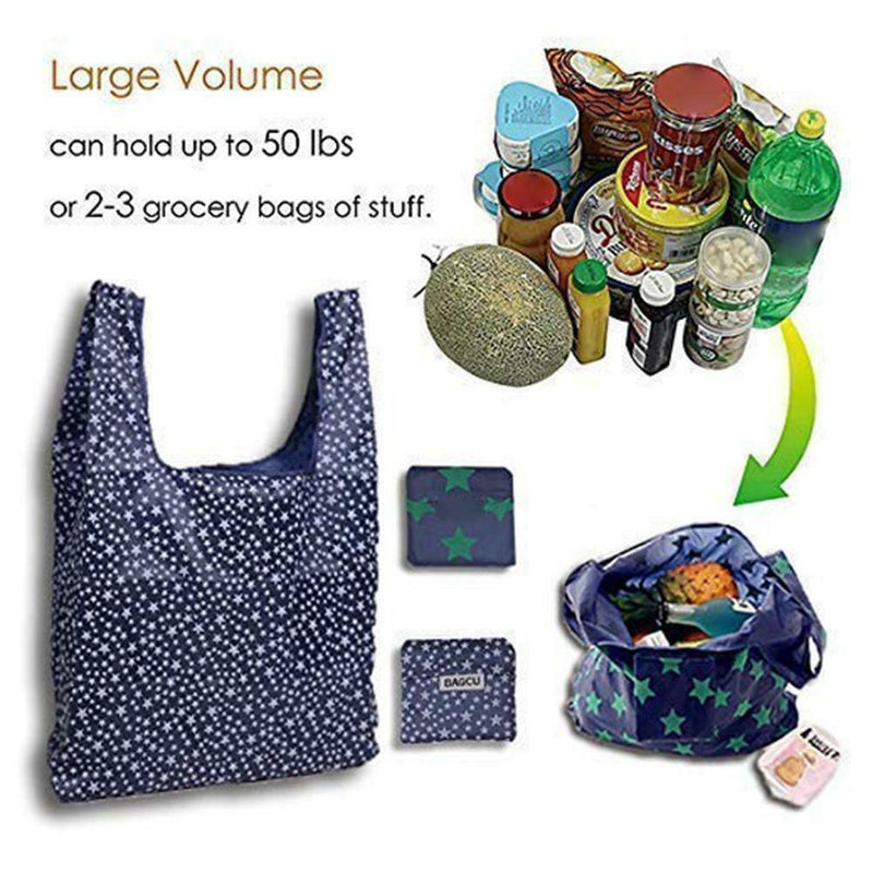6pcs Plastic Folding Shopping Tote Shoulder Hangbag Washable Reusable Pouch