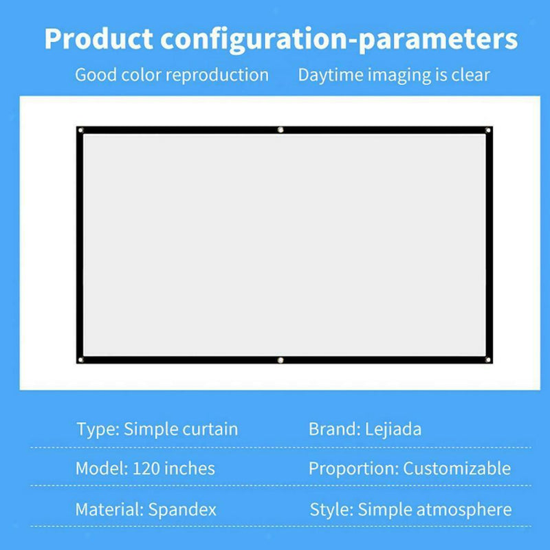 Projector 150" 16:9 Foldable Anti-Crease Movies Screen for Home Theater