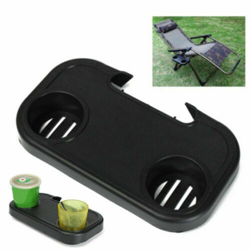 Chair Lawn Black Cup Holder For Zero Gravity Patio Lounge Pool Beach Side Tray--